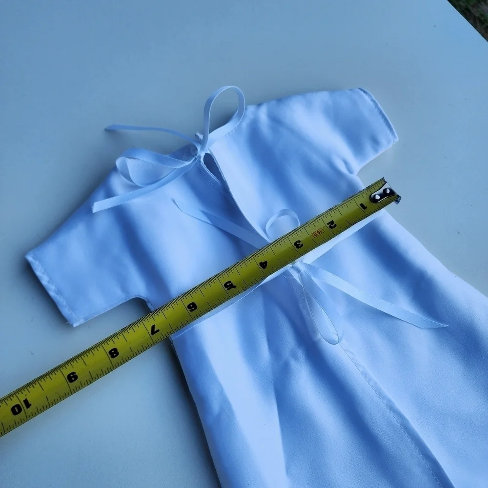 Newborn Girl Boys White Blue Gray Silky Christening Baptism Outfit Hat Doll